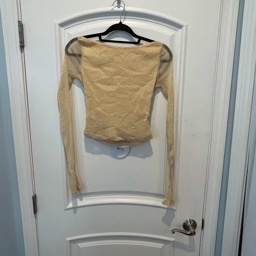 Gold Long Sleeve Off-Shoulder Top